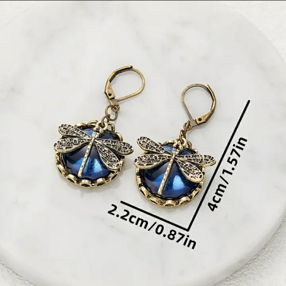 Dragonfly Blue Crystal Drop Down Earnings NWT - Picture 3 of 4